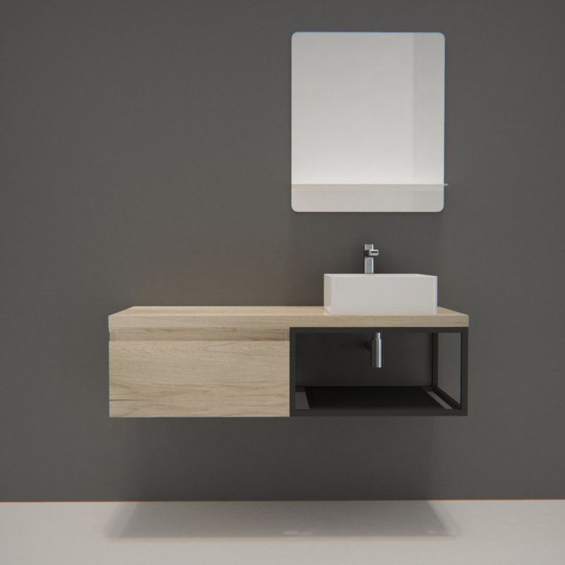 Meuble de Salle de Bain Bois et Métal WILL - Plan de toilette suspendu 120 cm + Vasque + Miroir