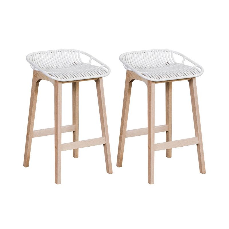 Tabourets de Bar Îlot Central Bois et Blanc H65cm MALMO | Lot de 2