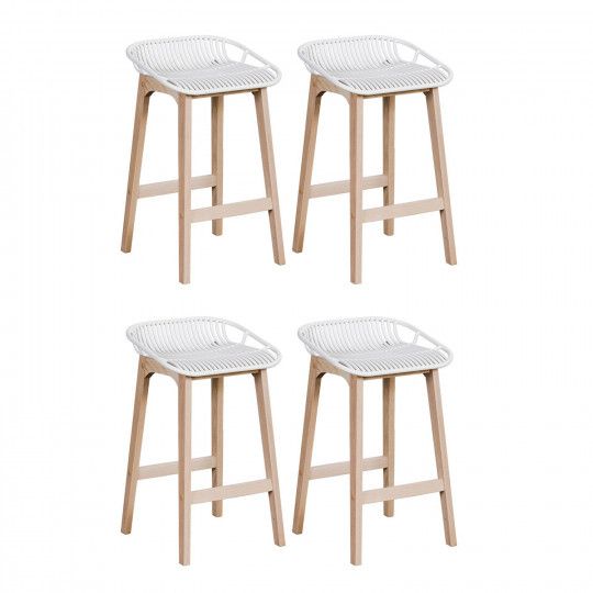 Tabourets de Bar Îlot Central Bois et Blanc H65cm MALMO | Lot de 4