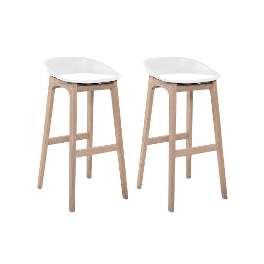 Tabourets de Bar Bois et Blanc H75cm RIVA | Lot de 2