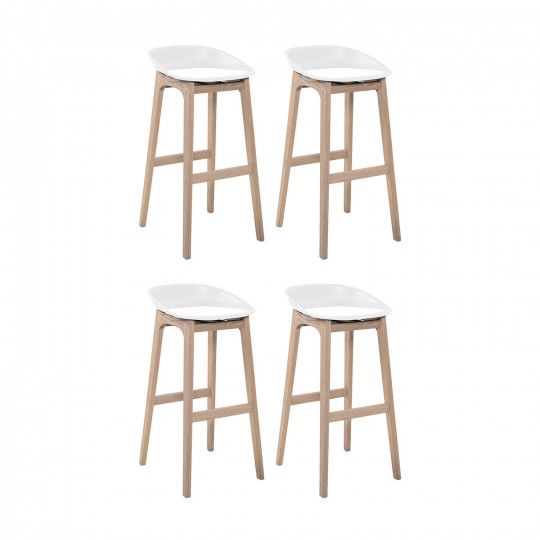 Tabourets de Bar Bois et Blanc 75cm RIVA | Lot de 4
