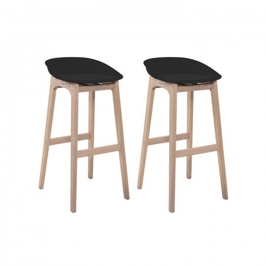 Tabourets de Bar Îlot Central Bois et Noir H65cm RIVA | Lot de 2