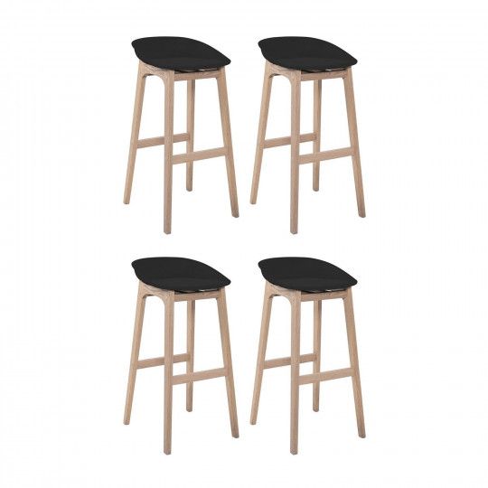 Tabourets de Bar Îlot Central Bois et Blanc RIVA 65cm | Lot de 4