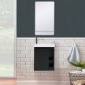 Lave-mains Noir Carbone HAMPTON + Vasque Blanche + Miroir L40 cm avec tablette Blanche