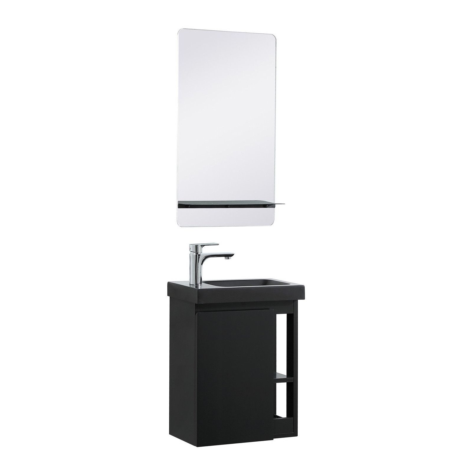 Lave-mains Noir Carbone HAMPTON + Vasque Noire + Miroir L40 cm avec tablette Noire Lave-mains Noir Carbone HAMPTON + Vasque Noire + Miroir L40 cm avec tablette Noire