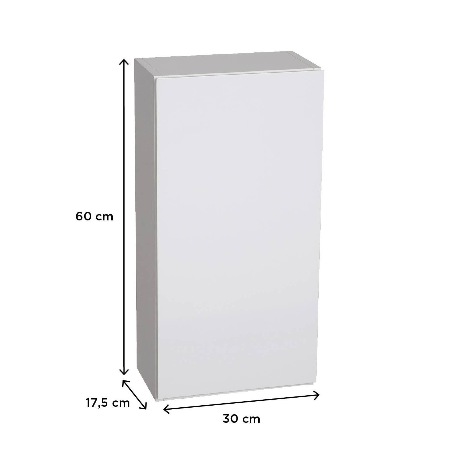 Module de rangement fermé WILL - Meuble haut Salle de Bain 1 porte - Décor Chêne ou Blanc Laqué