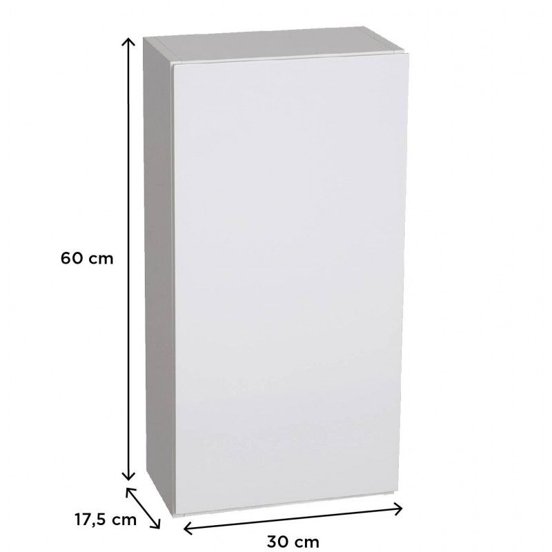 Module de rangement fermé WILL - Meuble haut Salle de Bain 1 porte - Décor Chêne ou Blanc Laqué