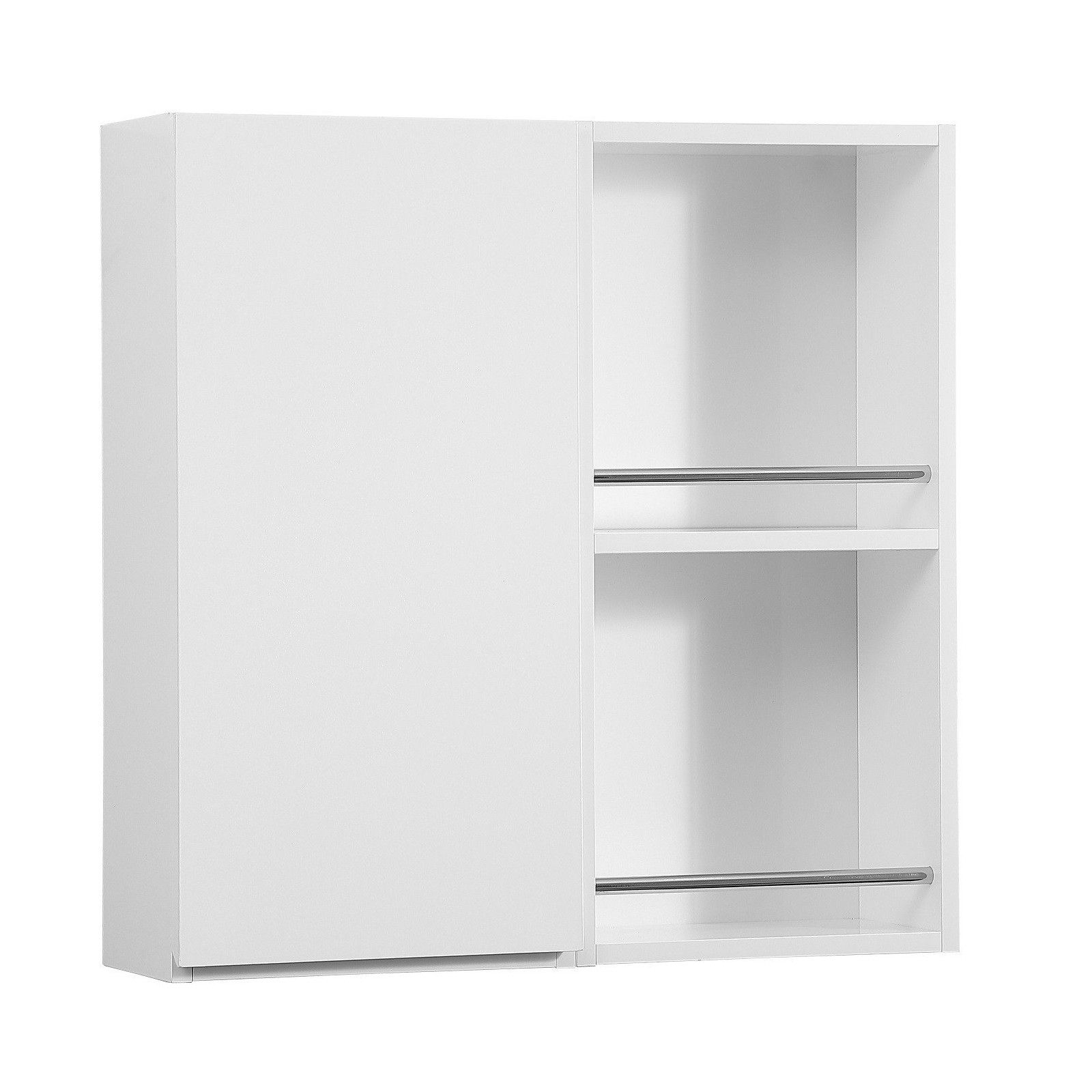 Module de rangement fermé WILL - Meuble haut Salle de Bain 1 porte - Décor Chêne ou Blanc Laqué