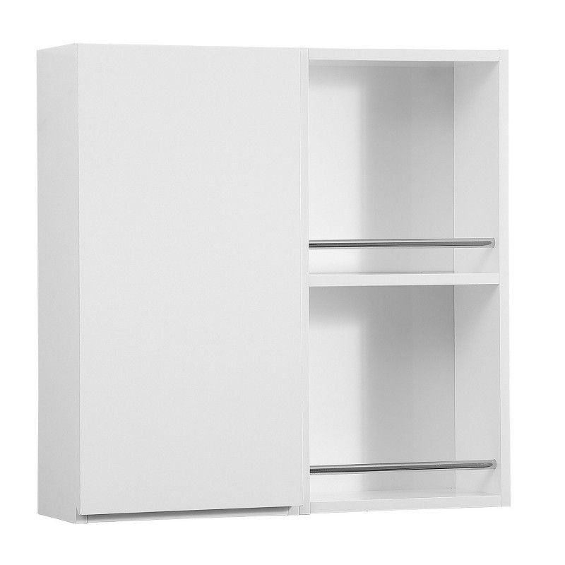 Module de rangement fermé WILL - Meuble haut Salle de Bain 1 porte - Décor Chêne ou Blanc Laqué