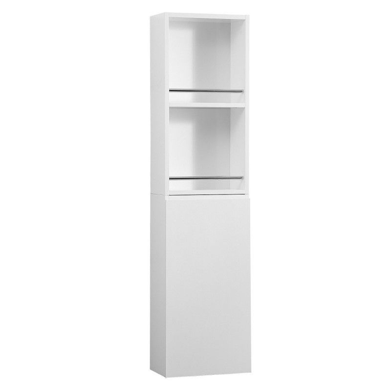 Module de rangement fermé WILL - Meuble haut Salle de Bain 1 porte - Décor Chêne ou Blanc Laqué