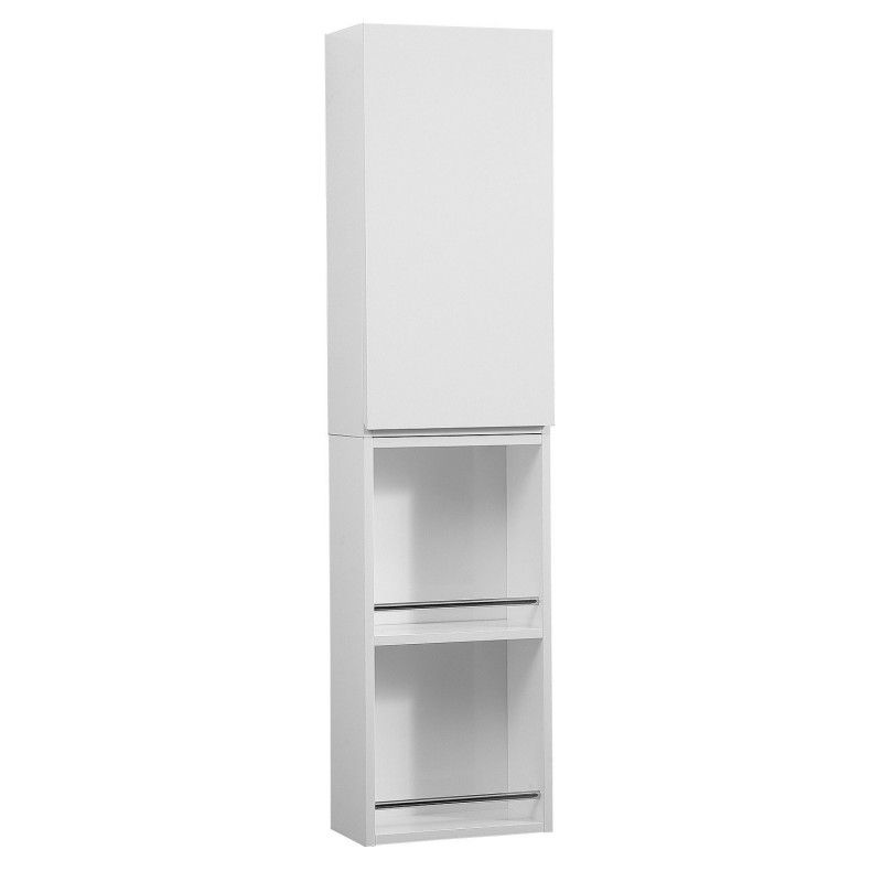 Module de rangement fermé WILL - Meuble haut Salle de Bain 1 porte - Décor Chêne ou Blanc Laqué