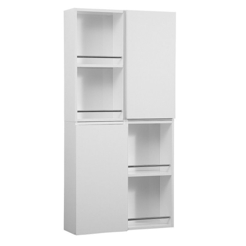 Module de rangement fermé WILL - Meuble haut Salle de Bain 1 porte - Décor Chêne ou Blanc Laqué