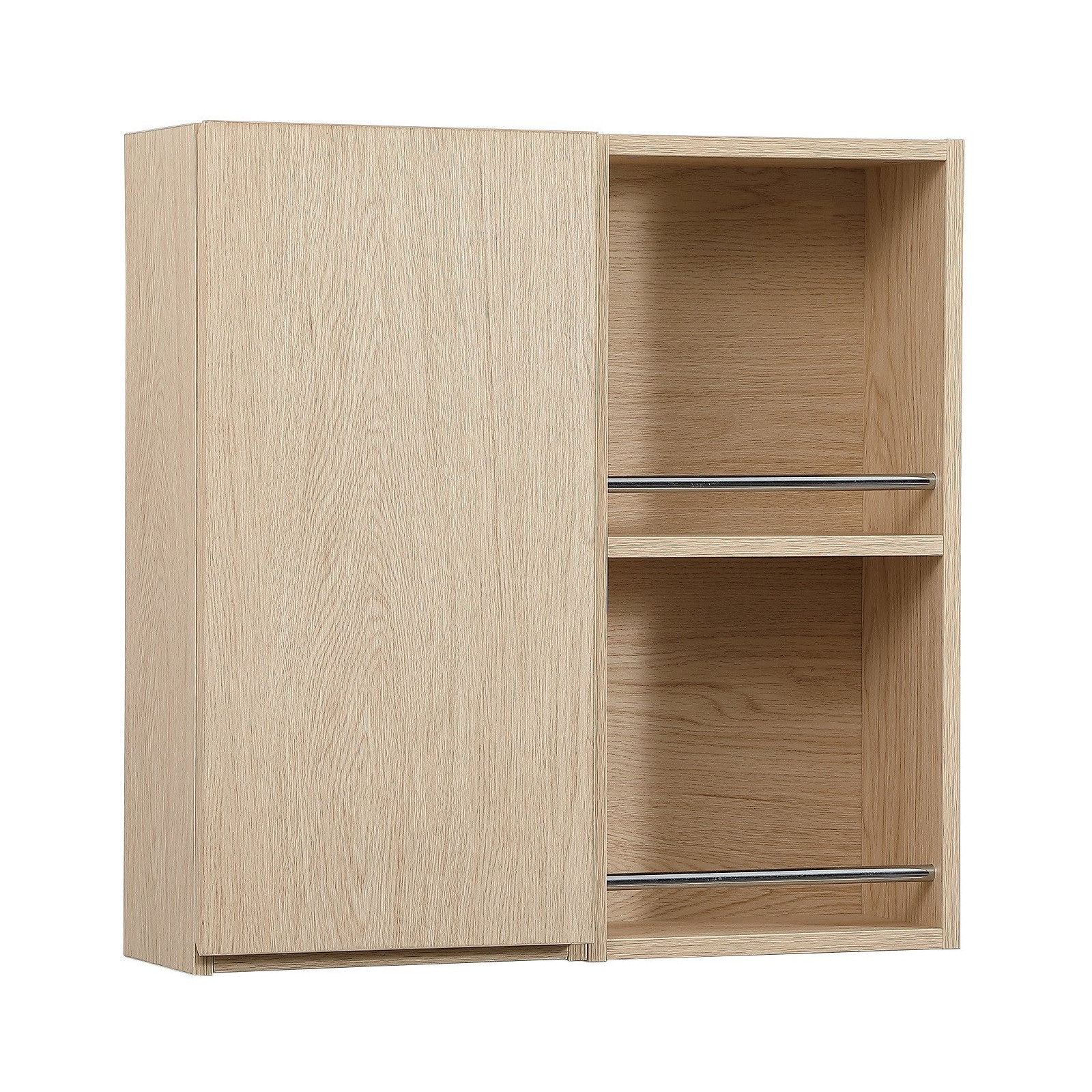 Module de rangement ouvert WILL - Meuble haut Salle de Bain 1 porte - Décor Chêne ou Blanc Laqué