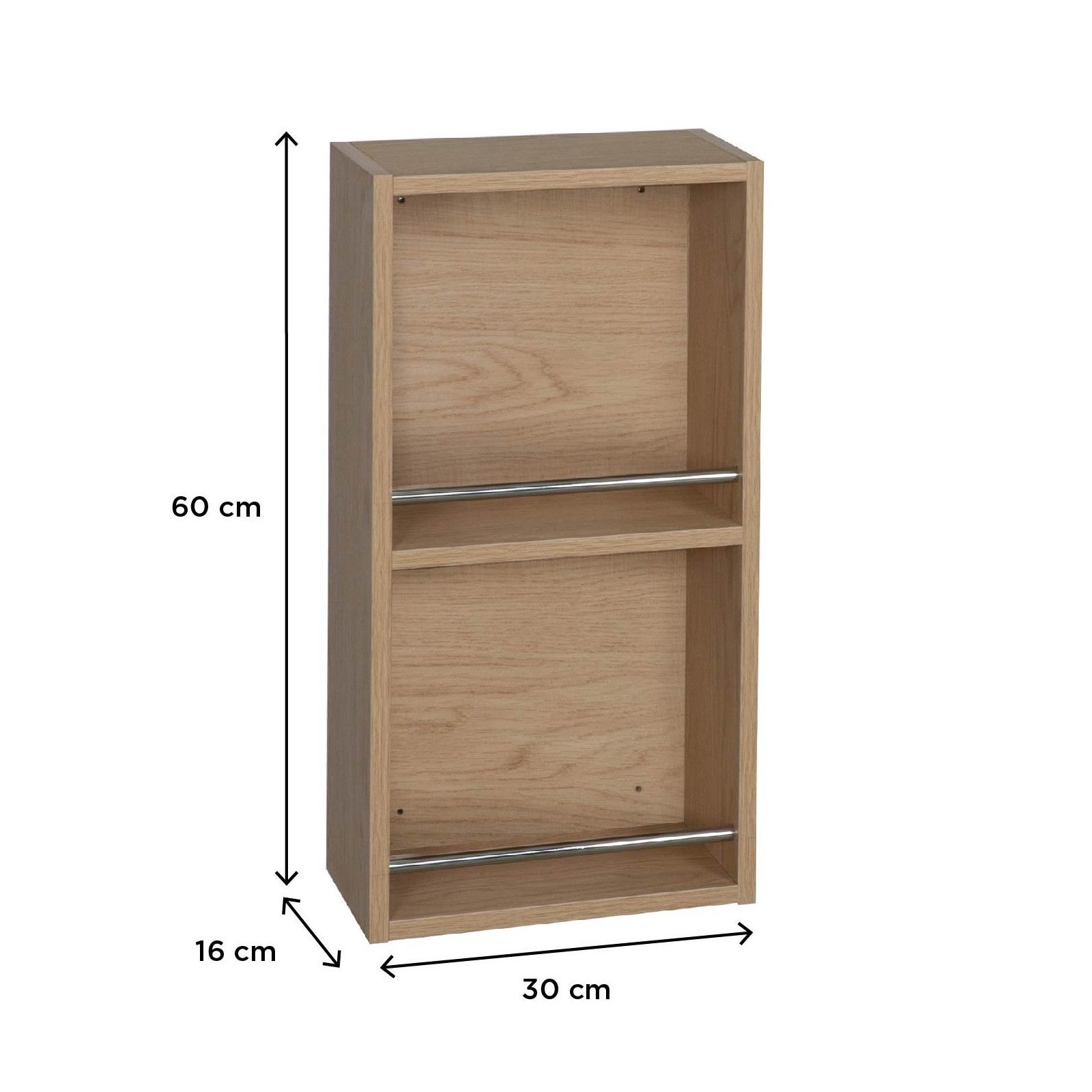 Module de rangement ouvert WILL - Meuble haut Salle de Bain 1 porte - Décor Chêne ou Blanc Laqué