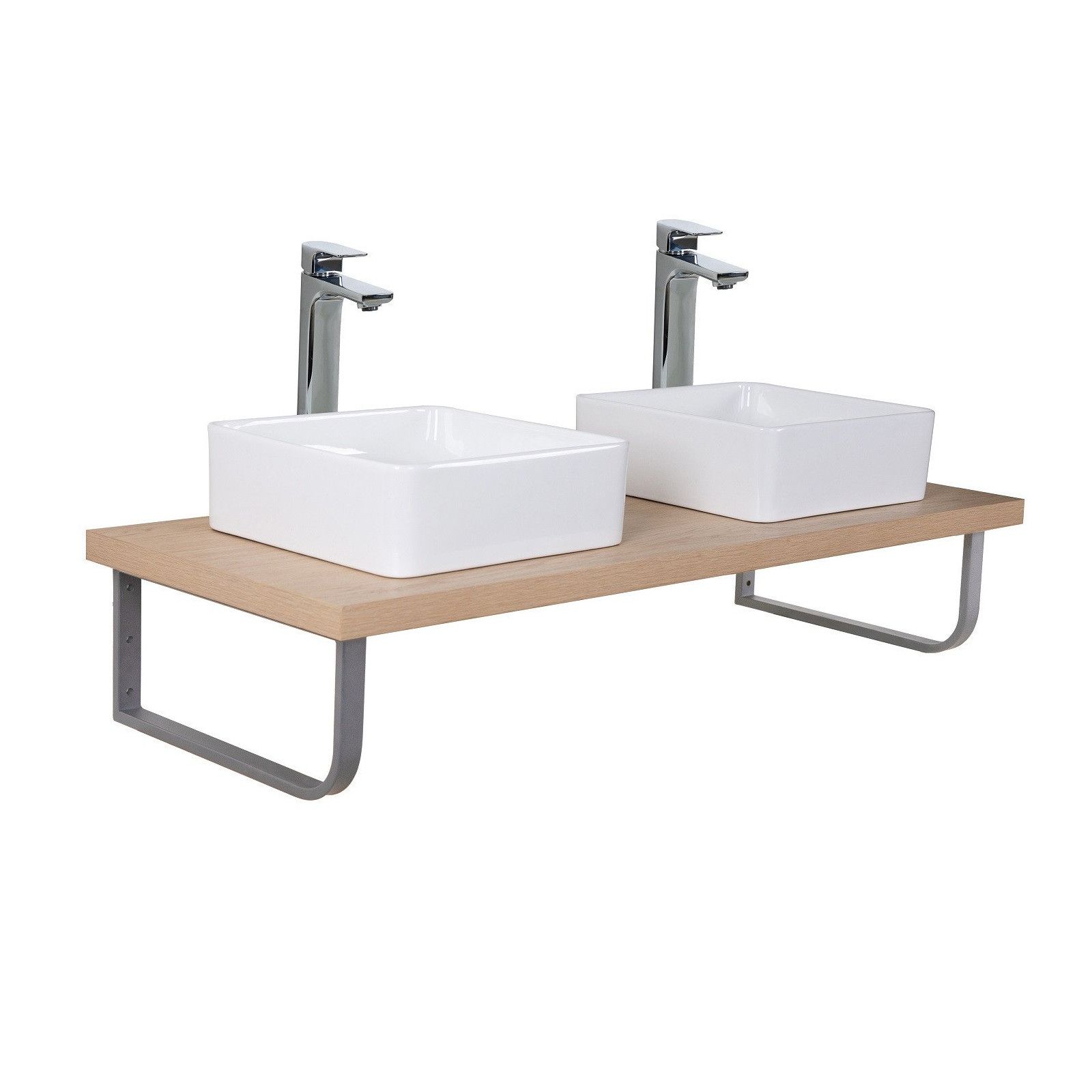 Plan de toilette Salle de Bain à suspendre WILL - 120 cm - Ep. 3,8 cm /12 cm - Décor Chêne /Effet Bé