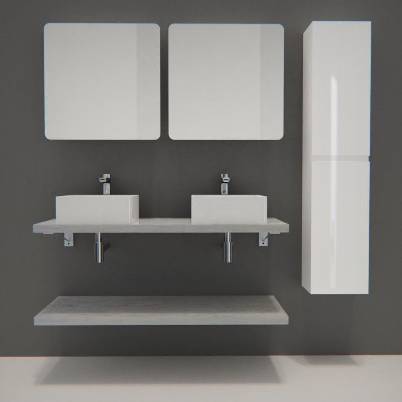 Ensemble de Salle de Bain WILL - Plan suspendu 120 cm + Equerres invisibles + 2 Vasques + 2 Miroirs