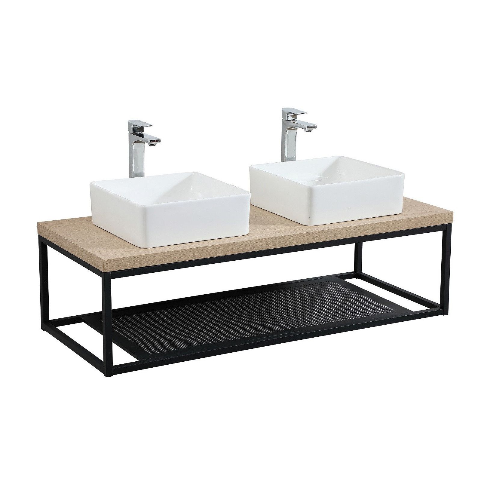 Ensemble de Salle de Bain WILL - Plan suspendu 120 cm + Structure métal + 2 Vasques + 2 Miroirs Ensemble de Salle de Bain WILL - Plan suspendu 120 cm + Structure métal + 2 Vasques + 2 Miroirs