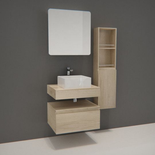 Ensemble de Salle de Bain WILL - Plan suspendu + Equerres + Meubles de rangement + Vasque + Armoire 
