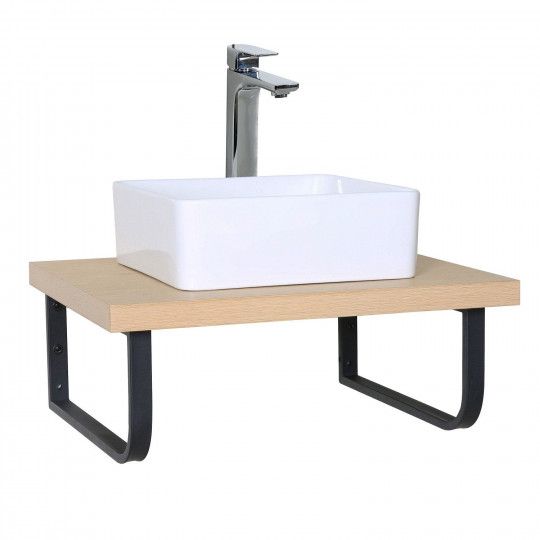 Plan de toilette suspendu pour vasque WILL - 60 cm + Equerres Métal Noir Mat