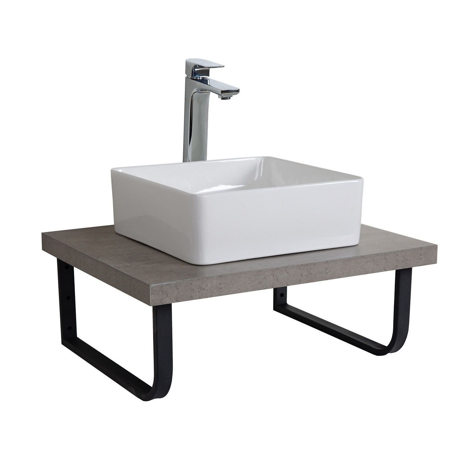 Plan de toilette suspendu pour vasque WILL - 60 cm + Equerres Métal Noir Mat