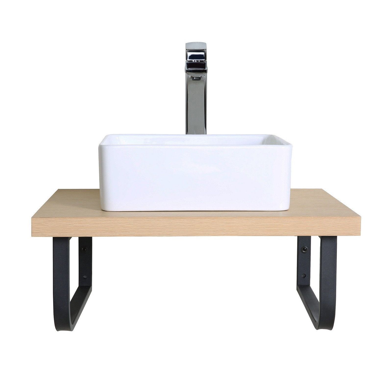 Plan de toilette suspendu pour vasque WILL - 60 cm + Equerres Métal Noir Mat