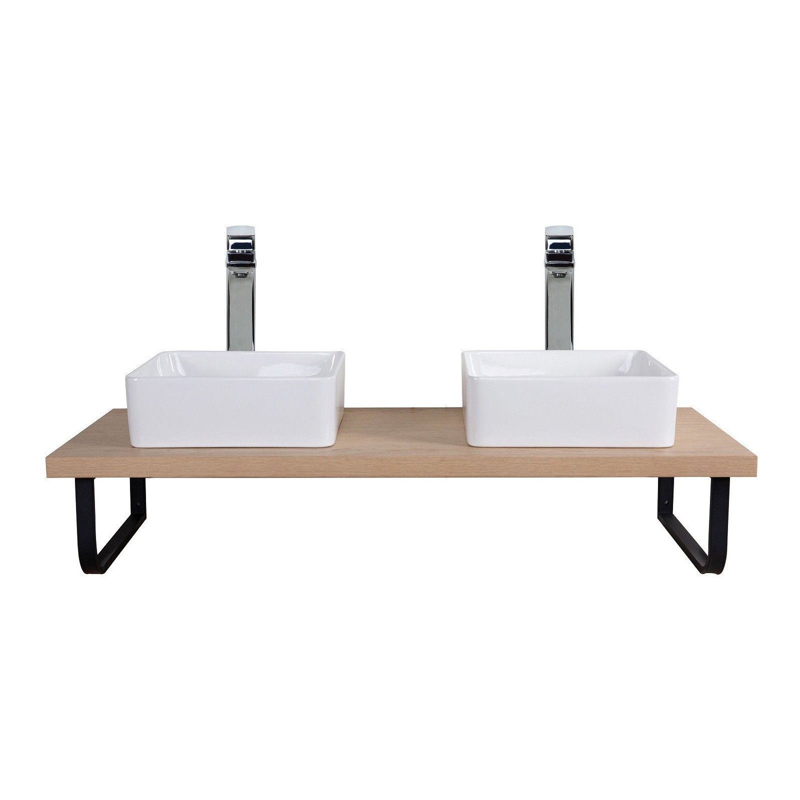 Plan de toilette suspendu pour vasque WILL - 120 cm + Equerres Métal Noir Mat - Décor Chêne / Effet 