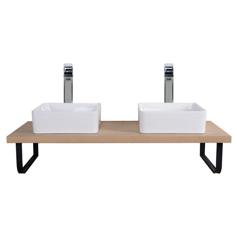Plan de toilette suspendu pour vasque WILL - 120 cm + Equerres Métal Noir Mat - Décor Chêne / Effet