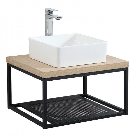 Plan de toilette suspendu pour vasque WILL - Ep. 12 cm L60 cm + Structure Métal Noir Mat - Décor Chê