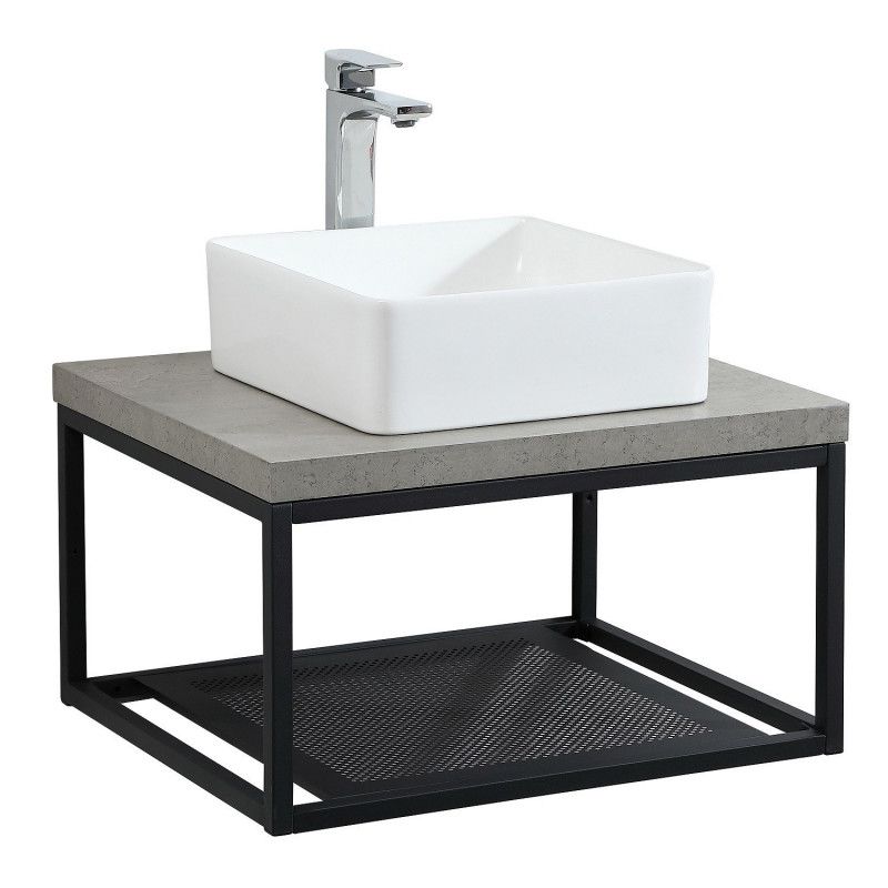 Plan de toilette suspendu pour vasque WILL - Ep. 12 cm L60 cm + Structure Métal Noir Mat - Décor Chê
