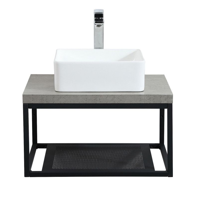 Plan de toilette suspendu pour vasque WILL - Ep. 12 cm L60 cm + Structure Métal Noir Mat - Décor Chê
