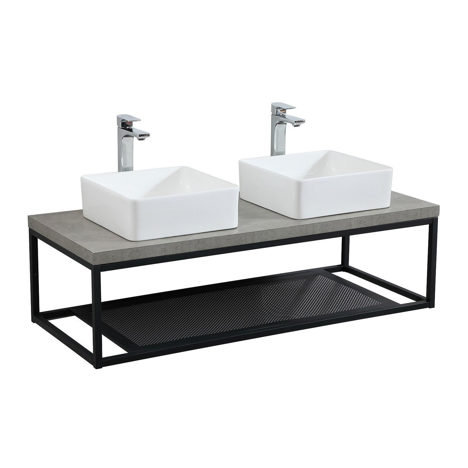 Plan de toilette suspendu pour vasque WILL - Ep. 12 cm L120 cm + Structure Métal Noir Mat - Décor Ch