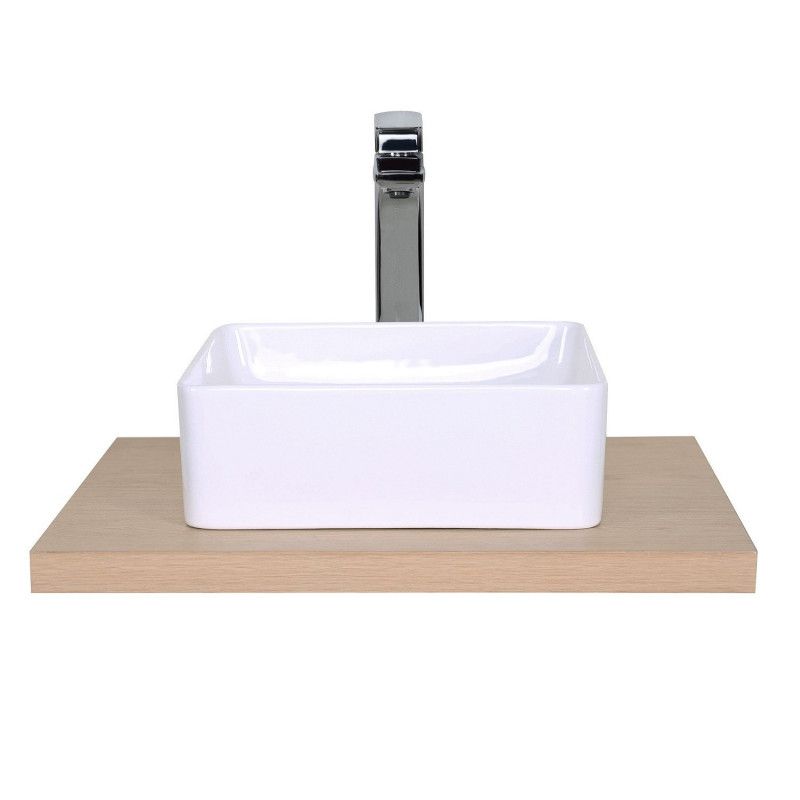 Plan de toilette suspendu pour vasque WILL - 60 cm + Equerres Invisibles - Décor Chêne / Effet Béton