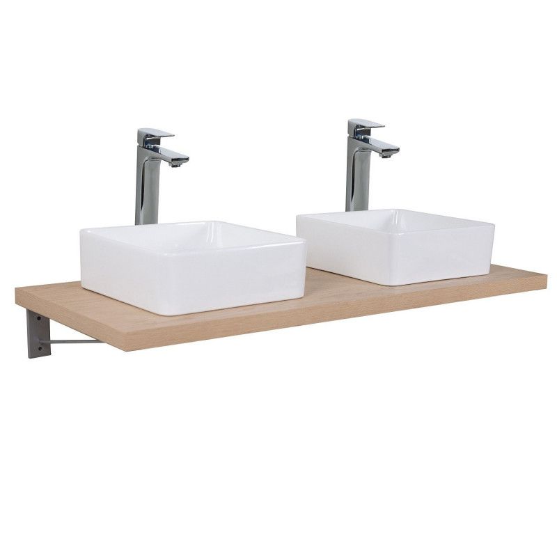 Plan de toilette suspendu pour vasque WILL - 120 cm + Equerres Invisibles - Décor Chêne / Effet Béto