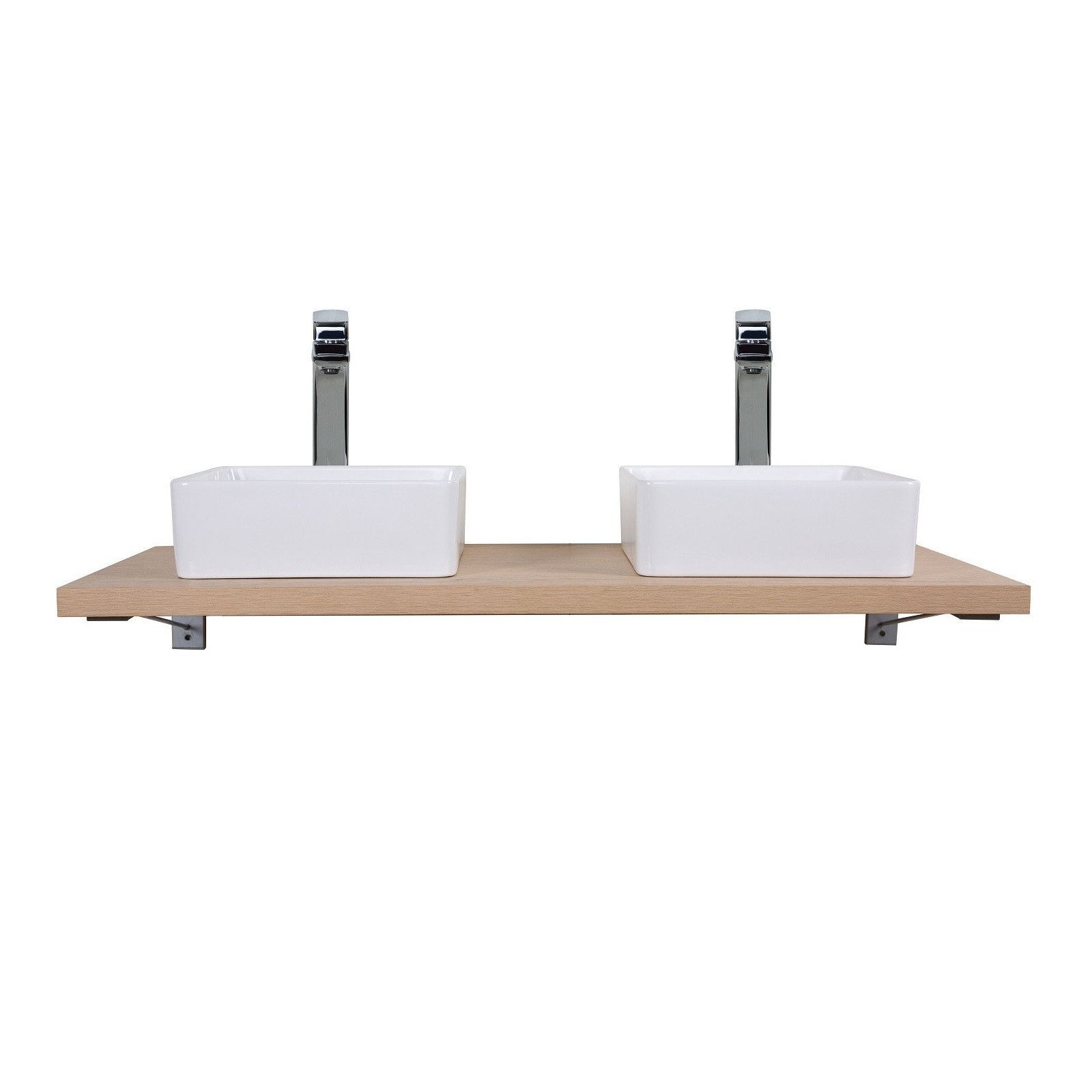 Plan de toilette suspendu pour vasque WILL - 120 cm + Equerres Invisibles - Décor Chêne / Effet Béto