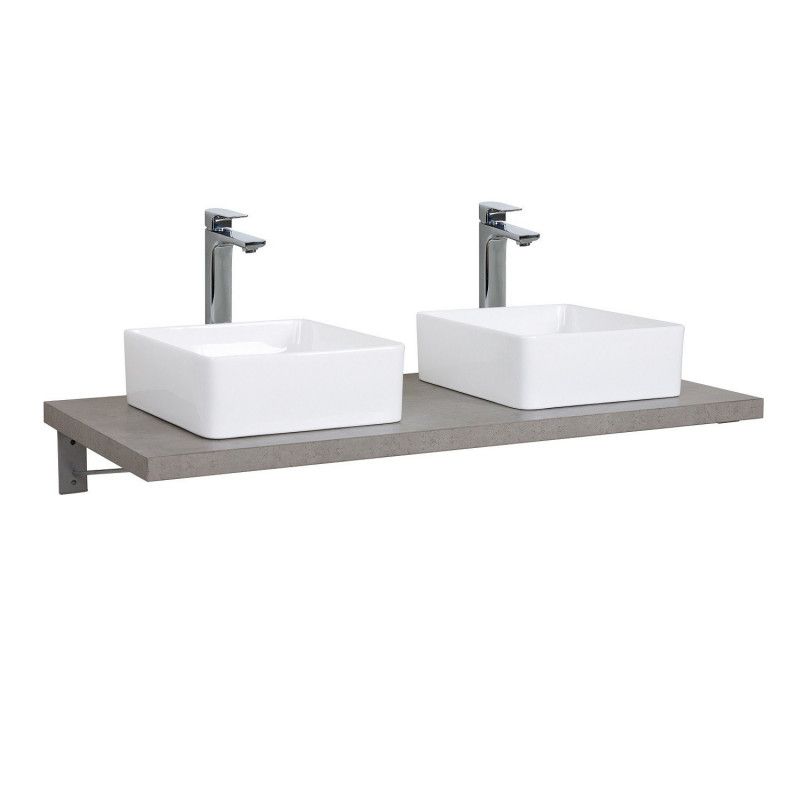 Plan de toilette suspendu pour vasque WILL - 120 cm + Equerres Invisibles - Décor Chêne / Effet Béto