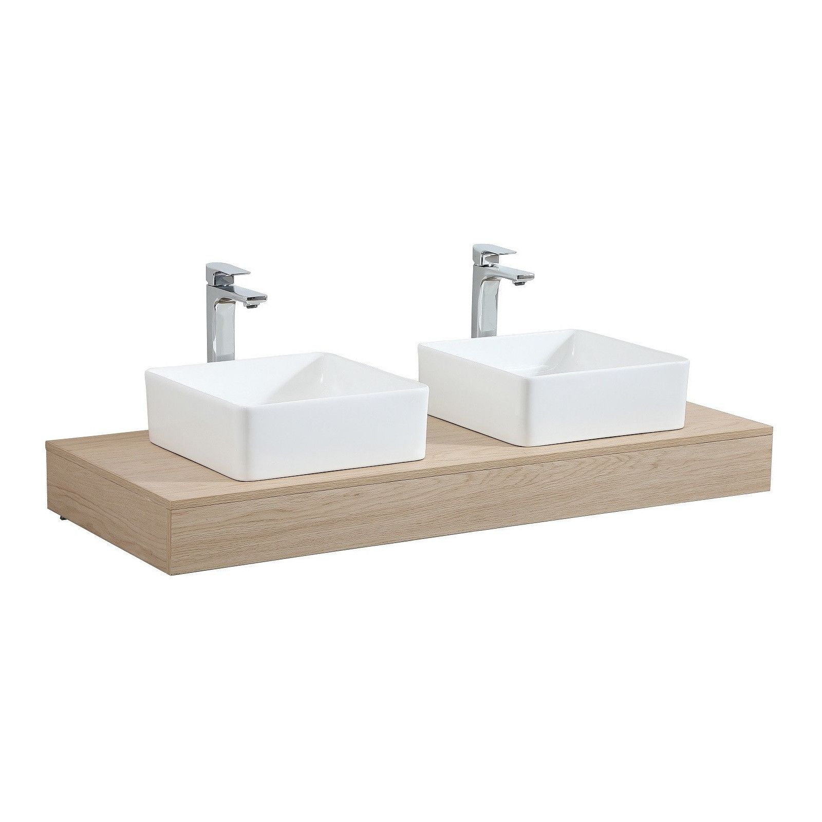 Plan de toilette suspendu pour vasque WILL - 120 cm - Ep. 12 cm + Equerres invisibles - Décor Chêne Plan de toilette suspendu pour vasque WILL - 120 cm - Ep. 12 cm + Equerres invisibles - Décor Chêne