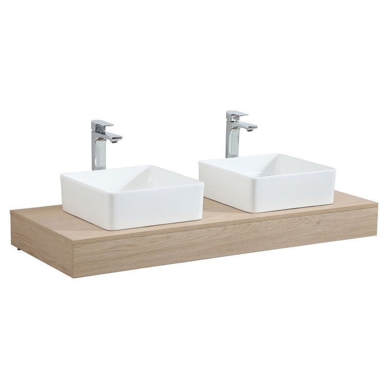 Plan de toilette suspendu pour vasque WILL - 120 cm - Ep. 12 cm + Equerres invisibles - Décor Chêne