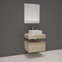 Meuble de Salle de Bain WILL - Plan suspendu 60 cm + Vasque + Miroir + Meuble tiroir + Equerres