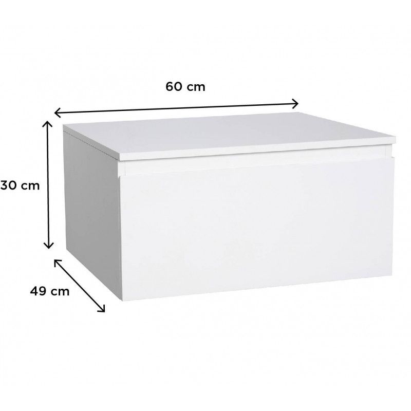 Meuble de Salle de Bain WILL - Plan suspendu 60 cm + Vasque + Miroir + Meuble tiroir + Equerres