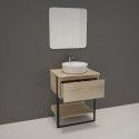 Meuble de Salle de bain 60cm Bois et Métal + Vasque Blanche UMA + Miroir - NINA