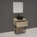 Meuble de Salle de bain 60 cm Bois et Métal + Vasque Noire UMA + Miroir - NINA