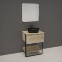 Meuble de Salle de bain 60 cm Bois et Métal + Vasque Noire UMA + Miroir - NINA