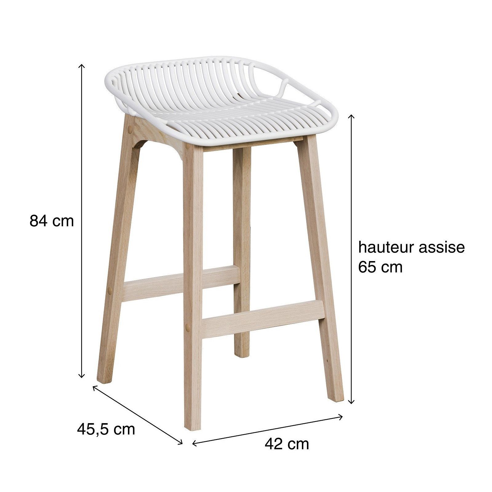 Tabourets de Bar Îlot Central Bois et Blanc H65cm MALMO | Lot de 4