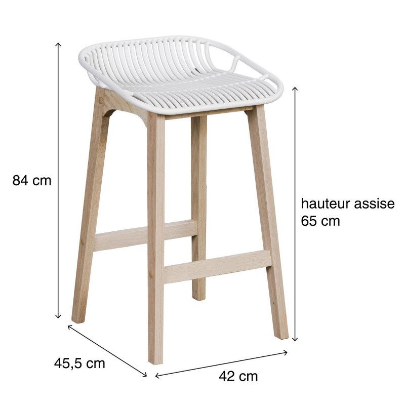 Tabourets de Bar Îlot Central Bois et Blanc H65cm MALMO | Lot de 4