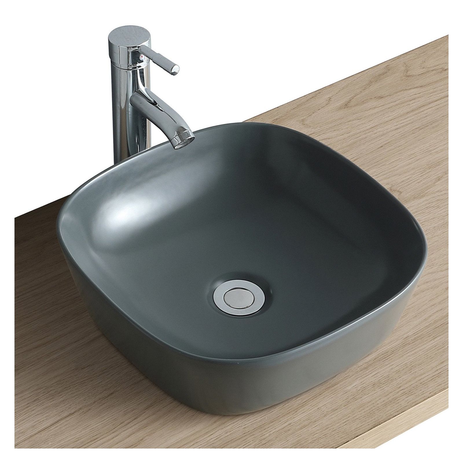 Vasque Salle de Bain à poser carrée 37 cm Gris Anthracite - MIA