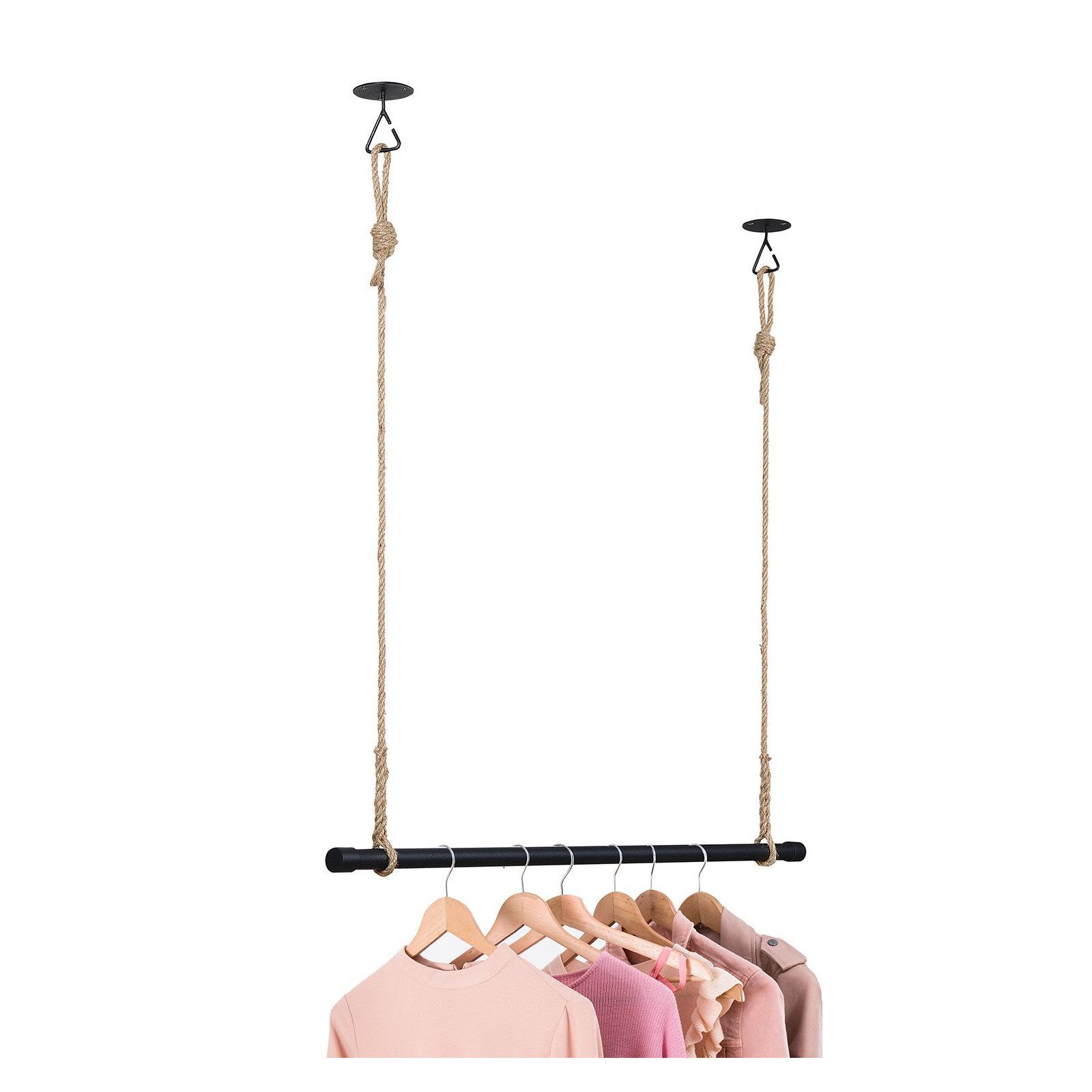 Kit penderie suspendue Industriel - Barre portant dressing sous plafond avec corde et crochet 1 m - Kit penderie suspendue Industriel - Barre portant dressing sous plafond avec corde et crochet 1 m -