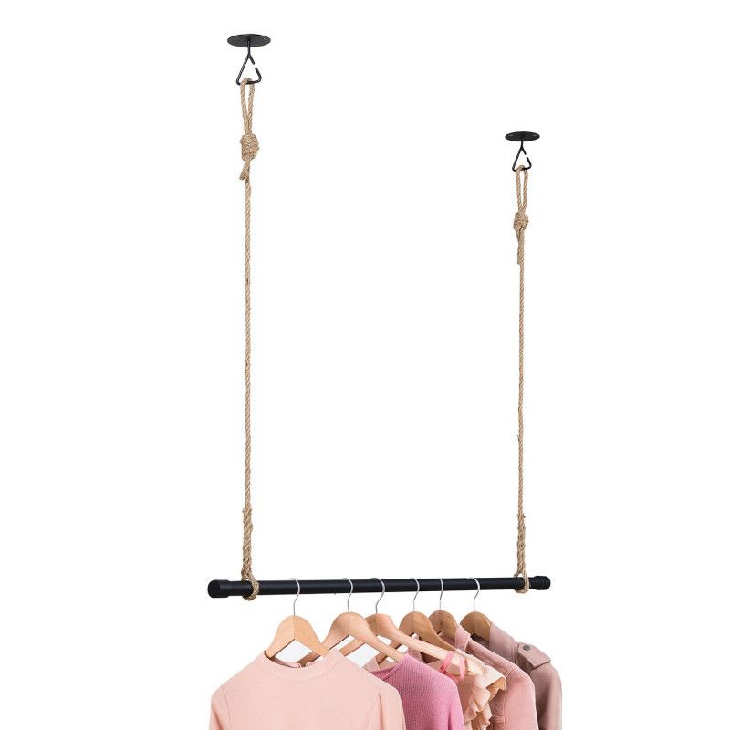 Kit penderie suspendue Industriel - Barre portant dressing sous plafond avec corde et crochet 1 m - 