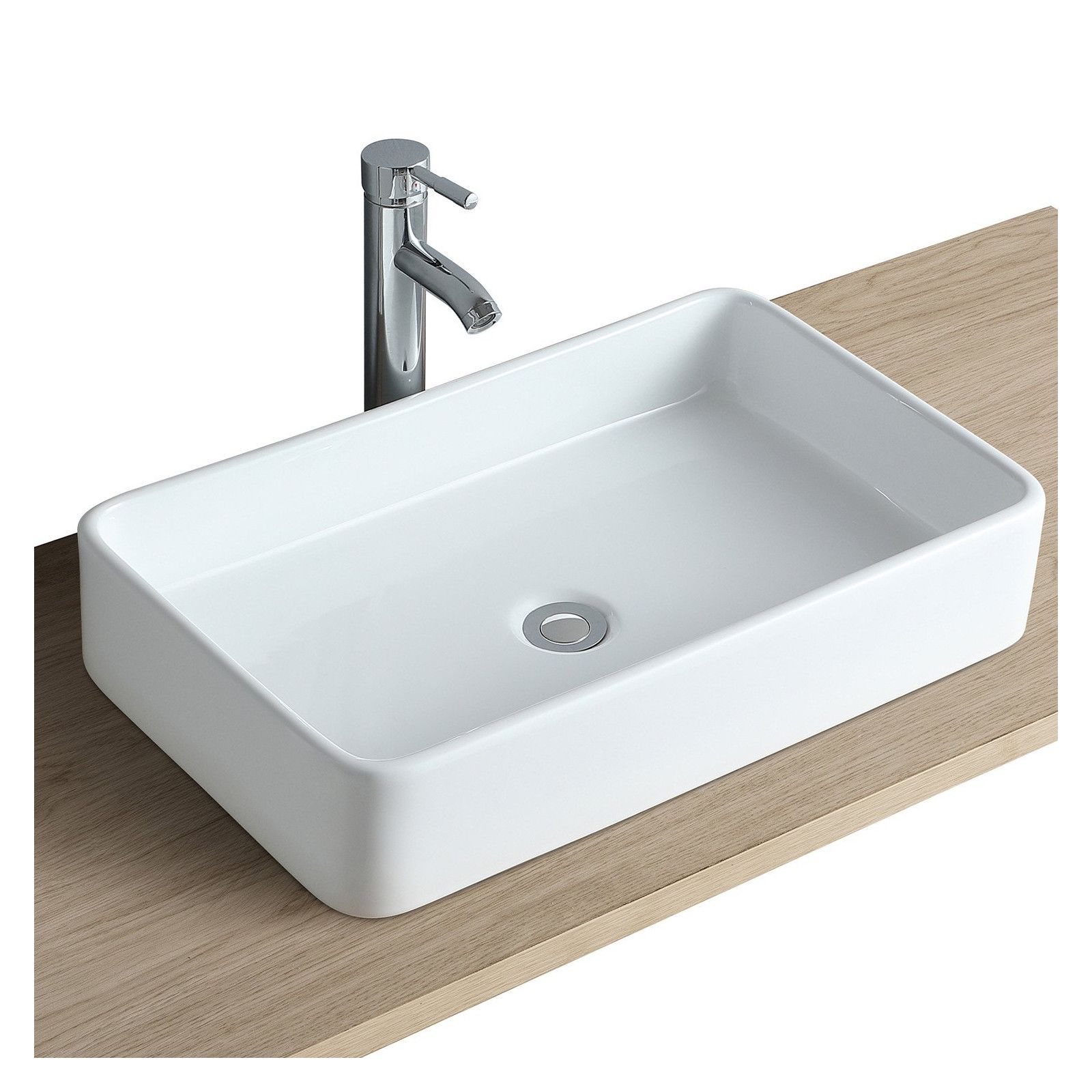 Vasque Salle de Bain à poser rectangulaire en céramique blanc 60 cm - SADDY - Vue de 3/4