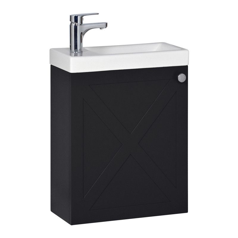Meuble lave-mains noir carbone AVA avec robinet chromé