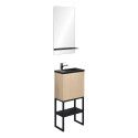Meuble lave-mains Bois et Métal + Robinet Chromé + Miroir - NOVA